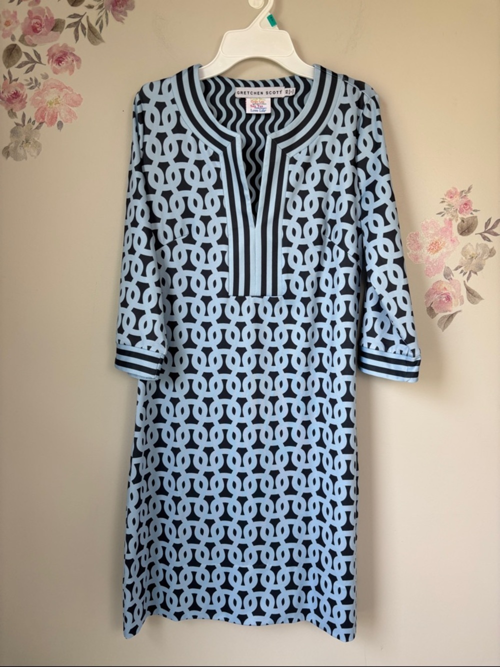 Gretchen Scott Designs Light Blue & Navy Linked-Chain Shift Dress - XS